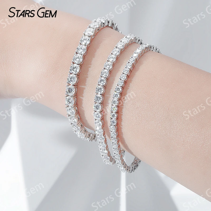 Starsgem S925 Sterling Silver Round Brilliant Cut Moissanite Tennis Bracelets