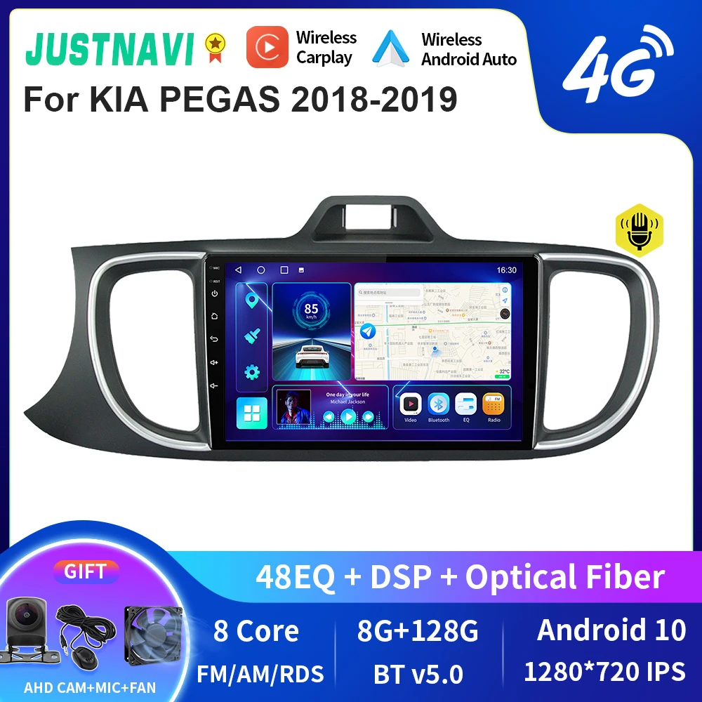 

JUSTNAVI QT10 Wireless CarPlay Android Auto Radio For KIA PEGAS 2018-2019 Stereo Car Multimedia Video Player GPS DVD