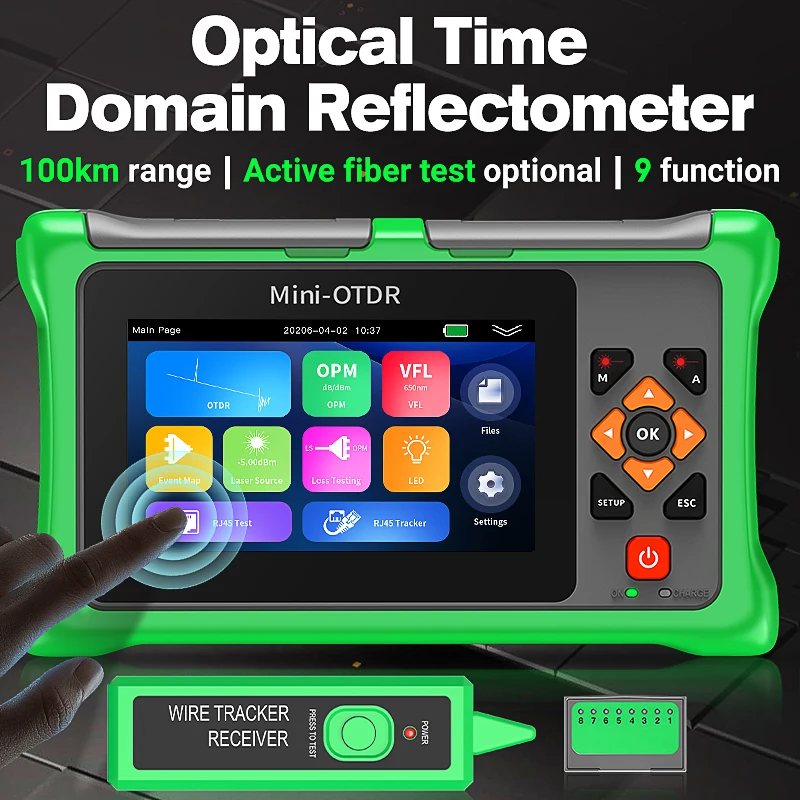 COMPTYCO KP900 Mini OTDR 100KM Refletômetro Óptico no Domínio do Tempo Testador de Ponto de Ruptura de Cabo de Fibra Óptica com OPM, VFL, LS e LED Integrados