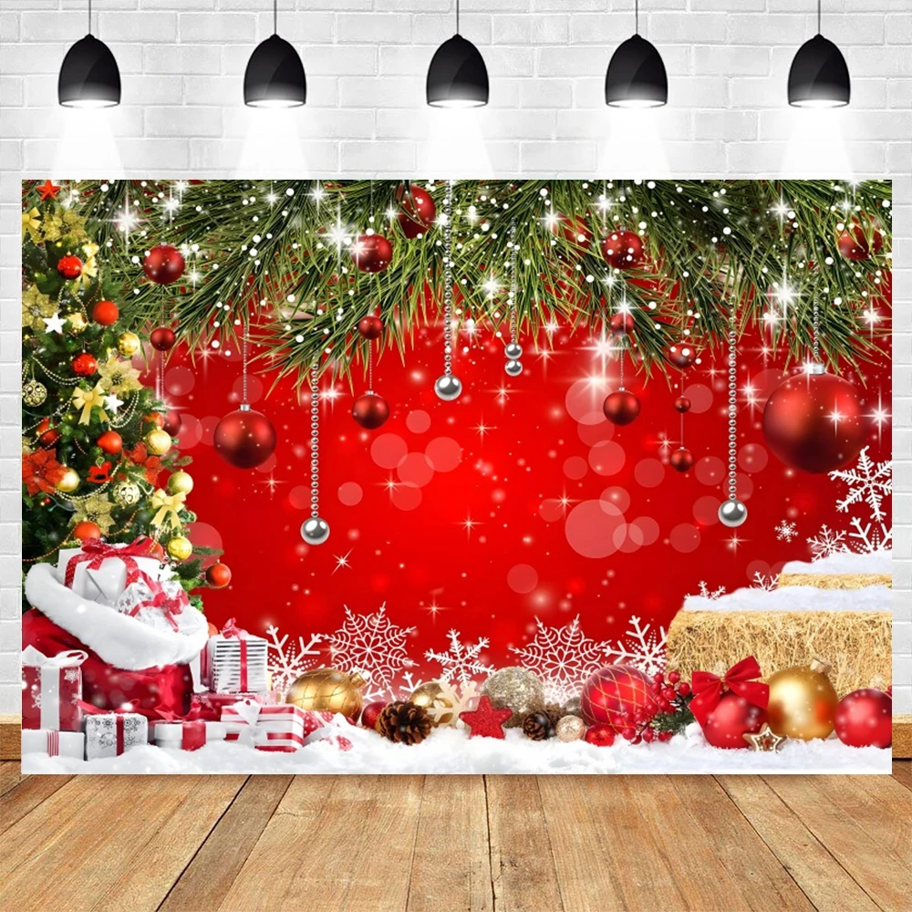 Christmas Backdrop Winter Snowflake Red Ball Glitter Star New Year Party Photography Background Baby Family Portrait Photo Props