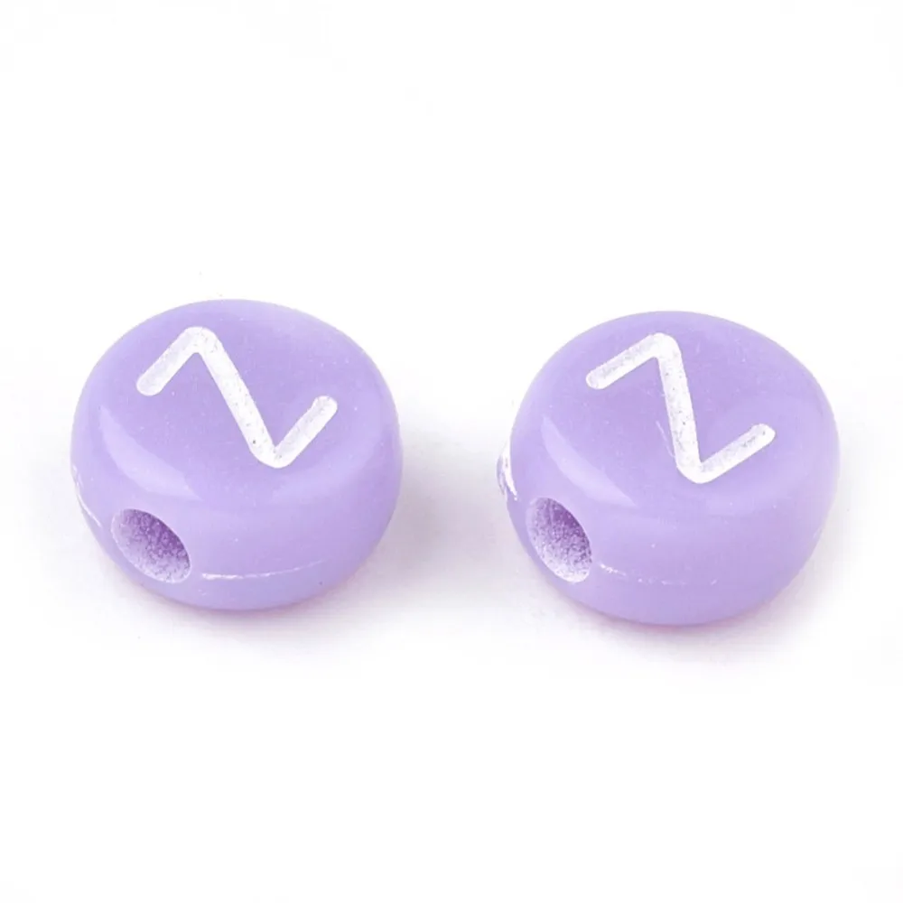 200pcs Opaque Acrylic Beads Horizontal Hole Mixed Letters Flat Round with Letter Random Letters Lilac 7x4mm Hole: 1.5mm