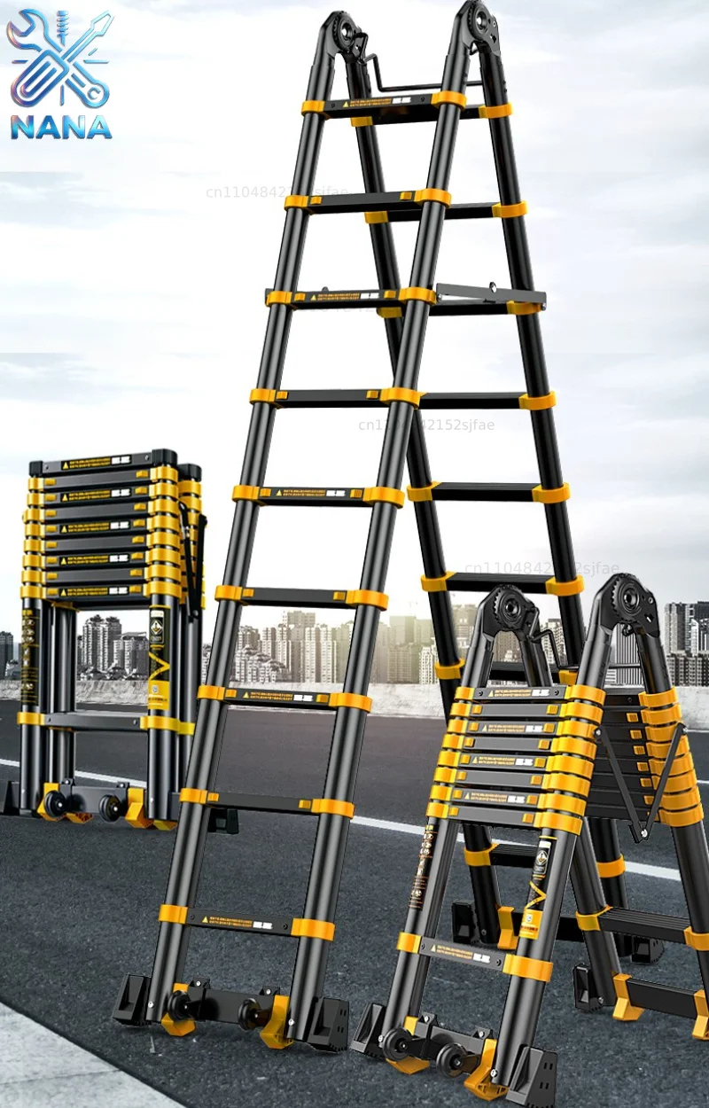Aluminum Alloy Thickened Telescopic Ladder  Portable Engineering Folding Home Elevating Straight Ladder Herringbone Staircase