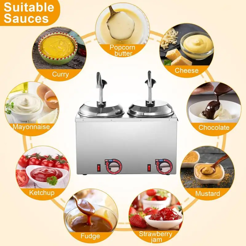 Hot Fudge Warmer With Pump Stainless Steel Melting Pot Chocolate Melter Chocolate Melting Machine Cheese Making Kit Double Pumps