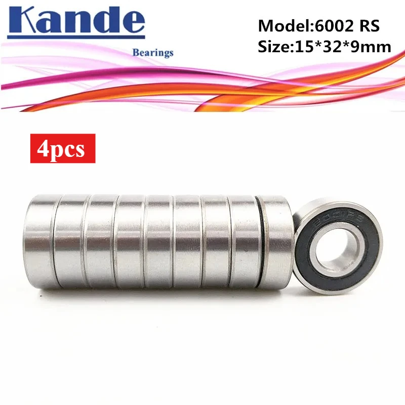 4pcs 6002RS Bearing ABEC-5 High quality 6002 2RS Single Row Deep Groove ball bearing 6002-2RS 15x32x9 mm Kande bearing
