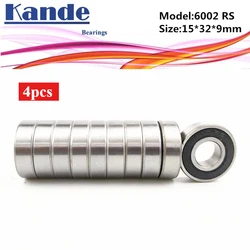 4pcs 6002RS Bearing ABEC-5 High quality 6002 2RS Single Row Deep Groove ball bearing 6002-2RS 15x32x9 mm Kande bearing