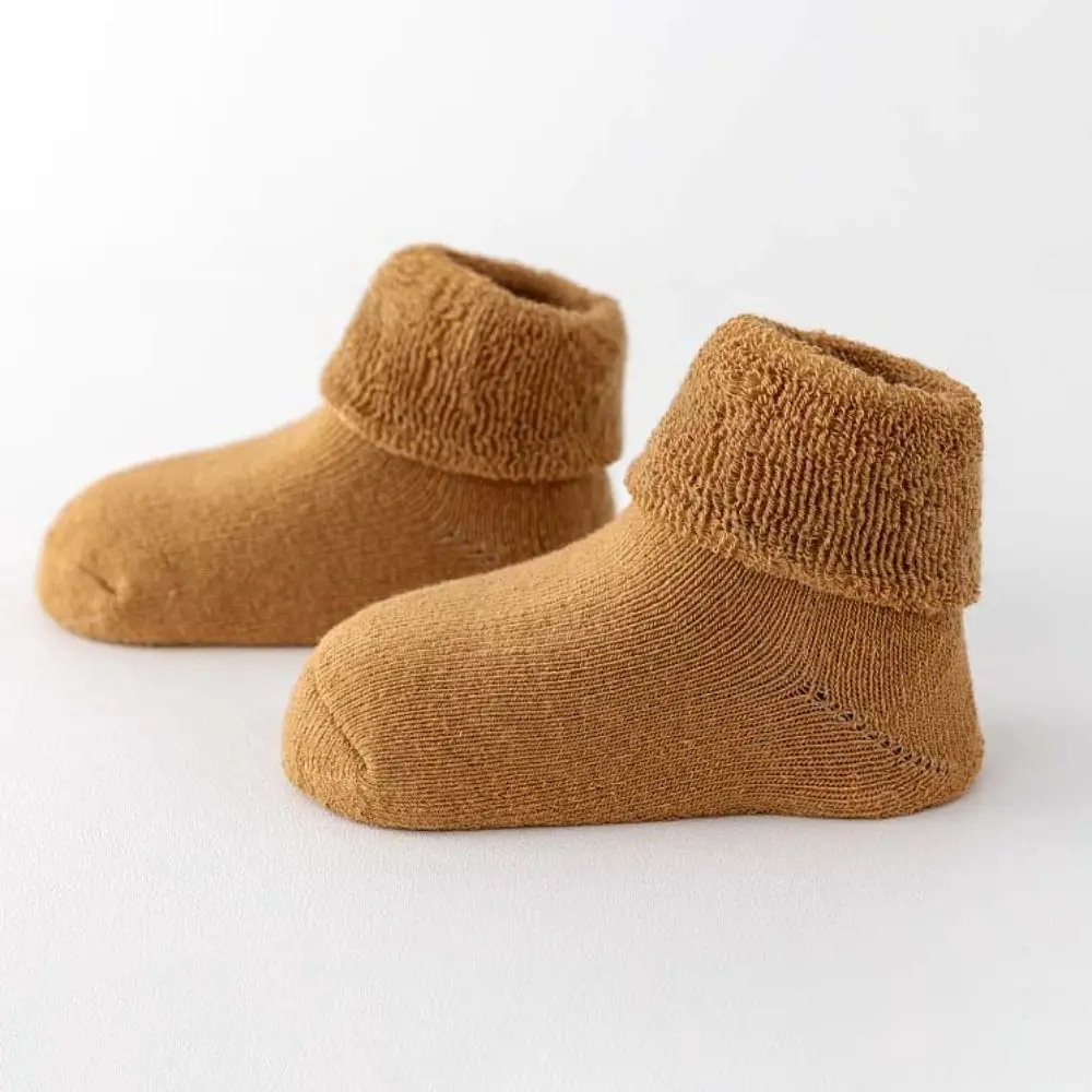 4Pairs Solid Color Thicken Baby Socks Warm Anti-slip Infant Learning Walk Socks Winter Autumn Baby Hosiery Home Sleep Socks