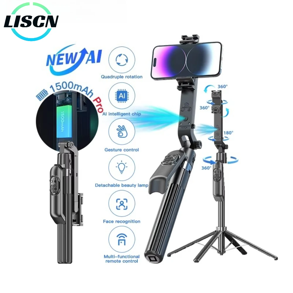 

Палка для селфи LISCN Q565 AI 360° ° Поворотный панорамный стабилизатор с искусственным интеллектом, штатив с отслеживанием лица, умная подставка для камеры телефона