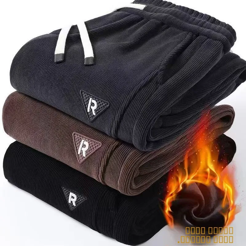 

Men's Comfortable Thiened Corduroy Spor Casual Pants Autumn Winter Fce Lined Loose Fit Long Trousers Faionable Stree...