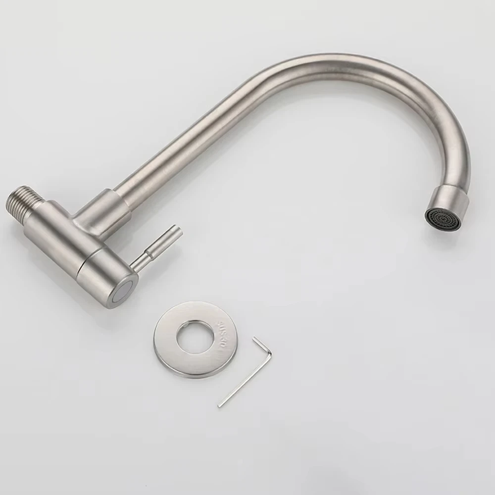 Kitchen Faucet Stainless Steel Wall Mounted Single Cold Water Faucet Lower Curve Faucet Wall Sink Water Tap Premium Quality