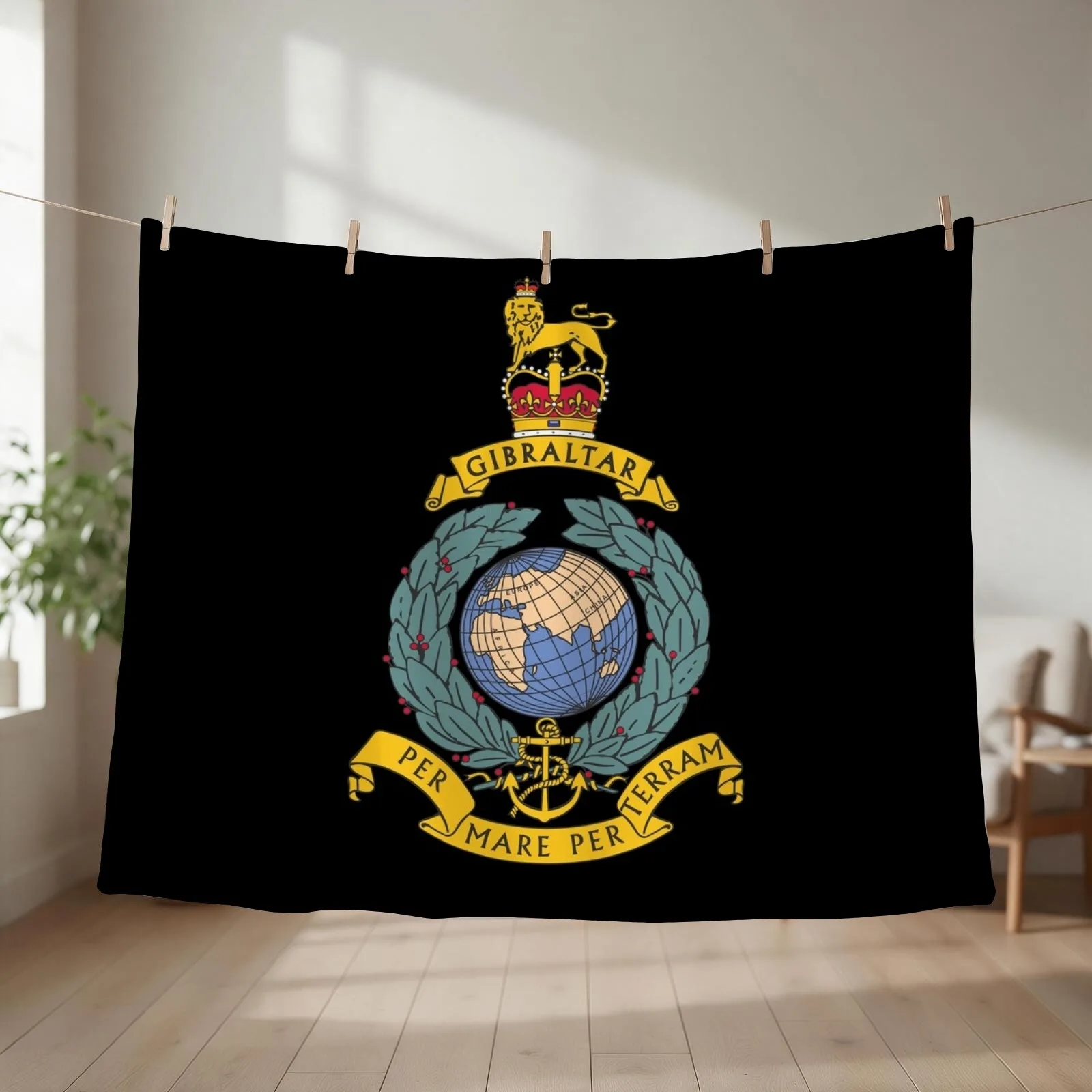 Royal Marines Commando Gibraltar Emblem Throw Blanket couch cozy soft plush fuzzy picnic outdoor blanket