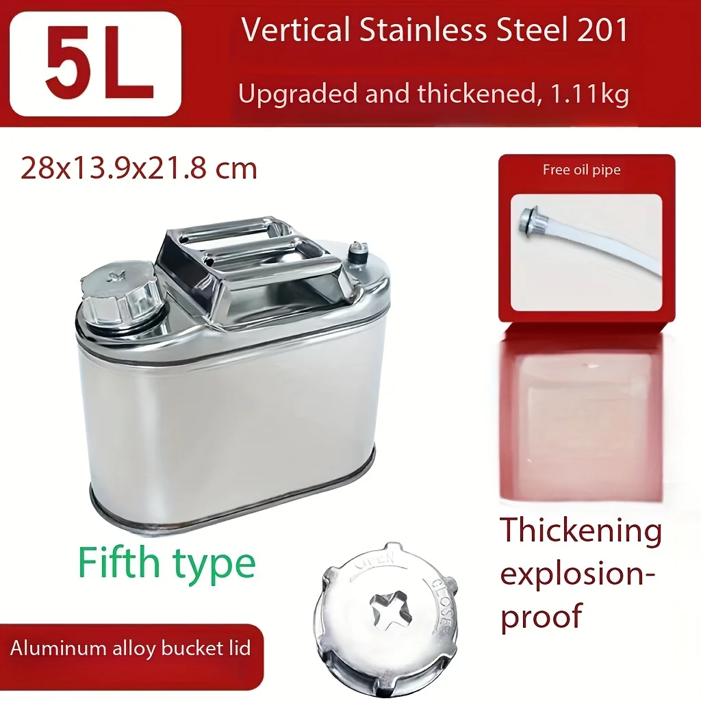 5L Litres 201 Stainless Steel Fuel Tank Petrol Storage Oil Jerrycan Gas Can Car Motorcycle Truck Car Fuel-jugs with Oil Pi