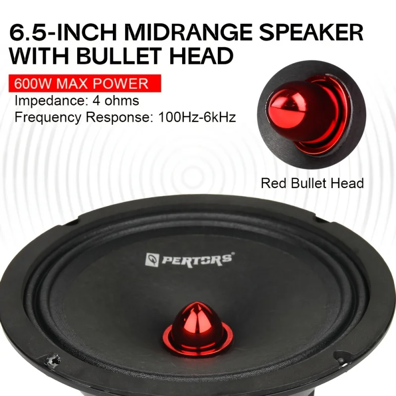 6.5Inch car mid-range speaker，Aluminum bullet-shaped design，Improve sound quality4Ohm，Car audio modification with mid-range