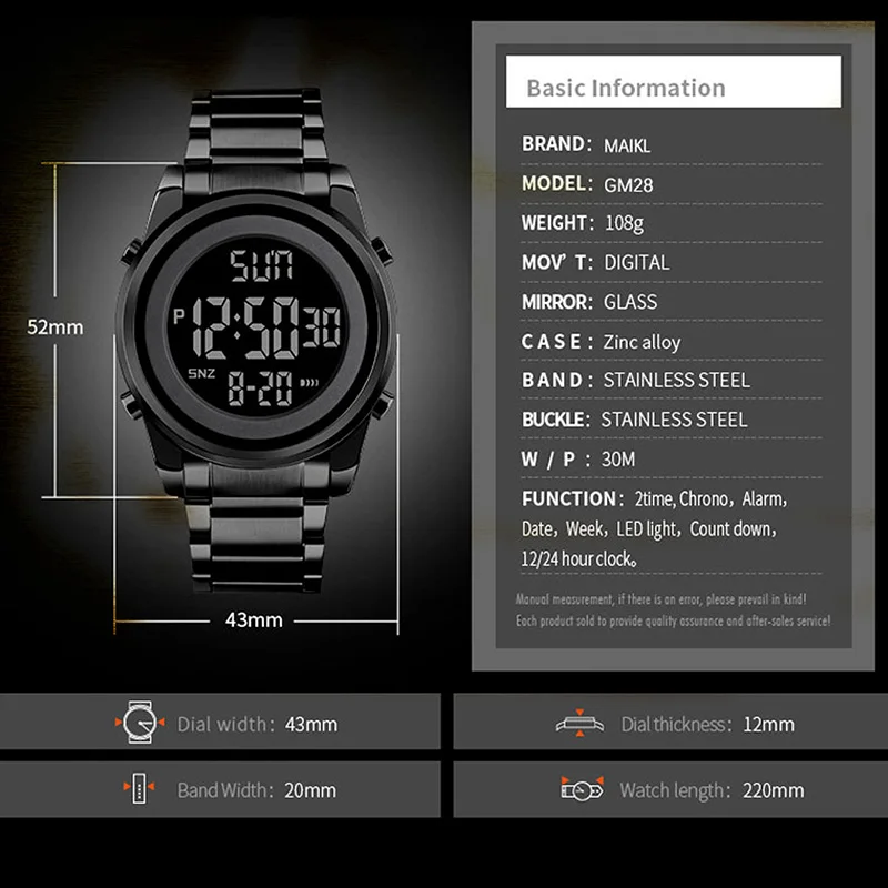MAIKL الصلب حزام ساعة اليد ساعة Relogio Masculino الرقمية ساعات كوارتز الرجال 30 متر مقاوم للماء كوارتز المعصم الرجال ساعة العد التنازلي