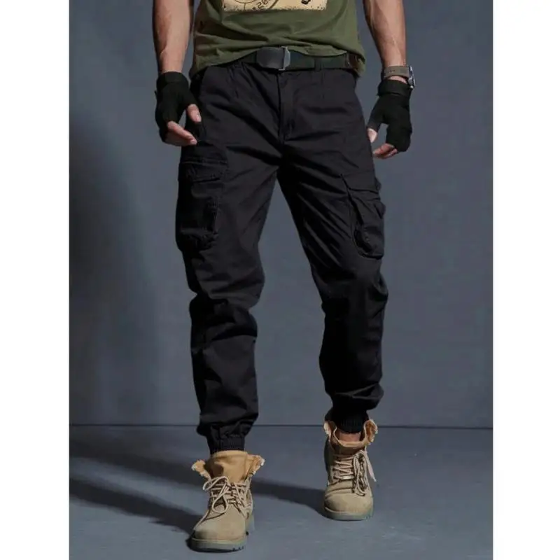 

Мужские повседневные рабочие брюки, однотонные, на пуговицах спереди, простой дизайн, из девяти предметов, из полиэстера, эластичные, микроэластичные, Ci Walk