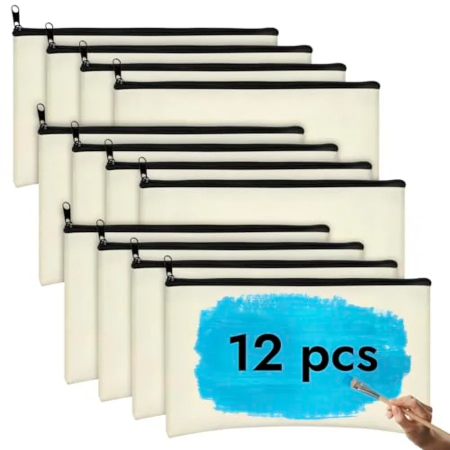 

Canvas Pencil Pouch 12 Pack Blank Canvas Zipper Pouch Makeup Bag Bulk Canva Pouch Cosmetic Bags with Zipper Sublimation Pencil