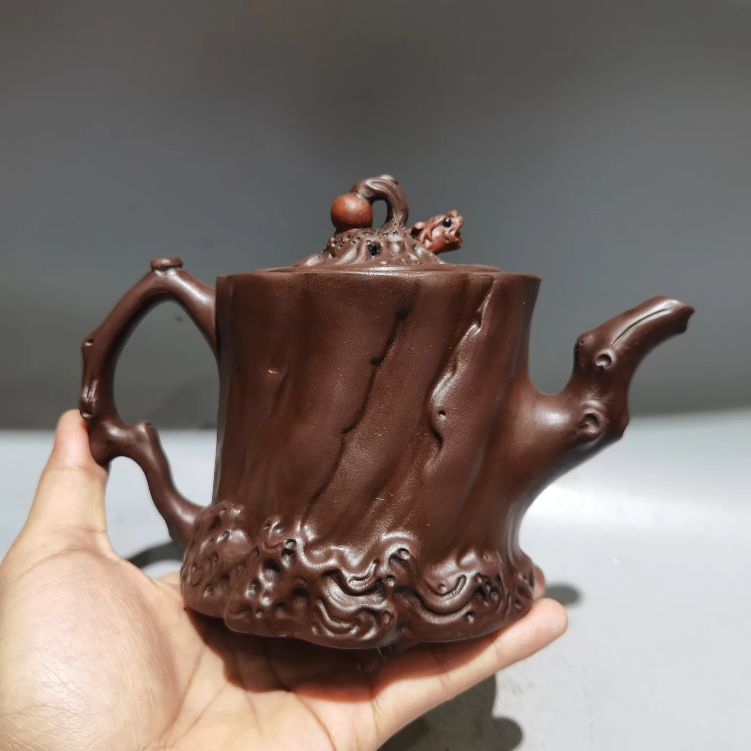 Old Chinese Handicraft Enameled YiXing Zisha (red stoneware) Teapot,Crouching Tiger, Hidden Dragon,with mark, Free shipping