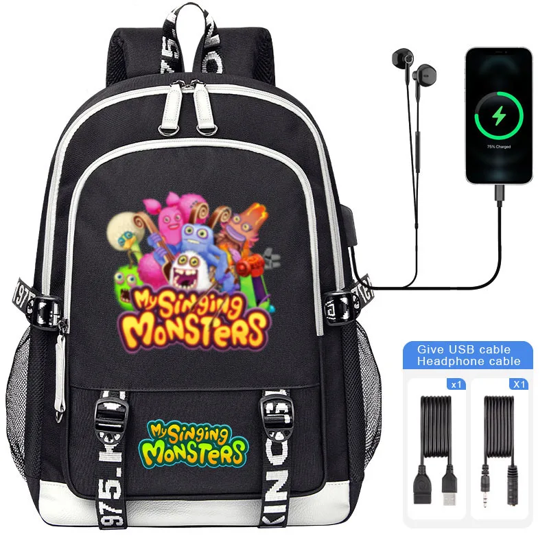 Gra Cartoon My singing monsters tornister dziecko Student plecak na ramię dla chłopca nastolatek plecak na laptopa USB Mochila