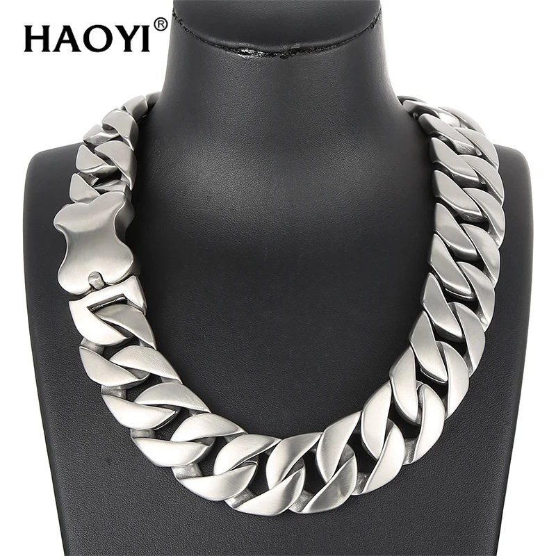 45/50/60cmLength Creative Bone Clasp Cuban Chain Stainless Steel Large Thick Necklace Simple Domineering Men's Jewelry