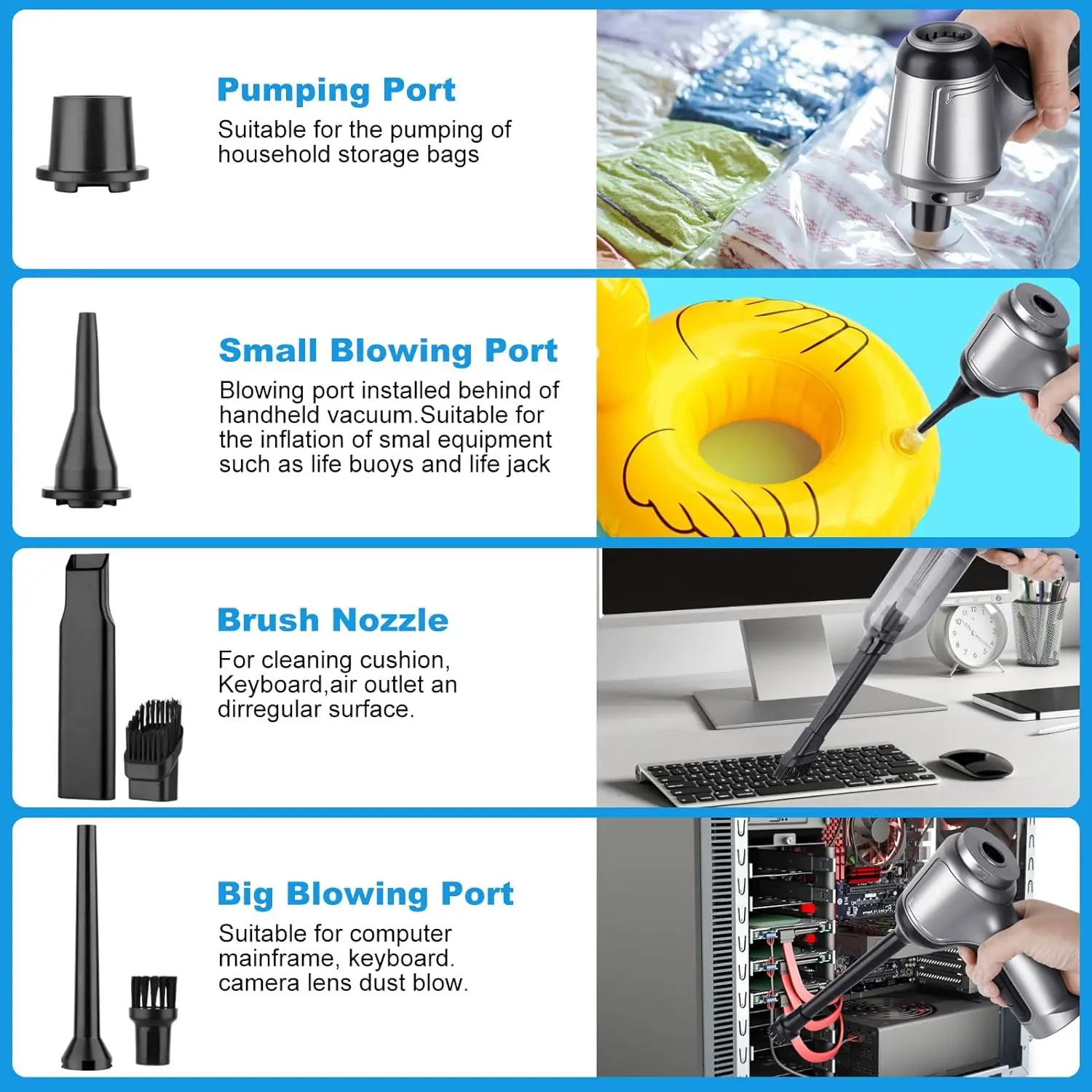 Car Vacuum Cleaner 95000PA High Power 3in1 Handheld Vacuum Cleaner Portable Cordless Vacuum Cleaner for Car Office Home Cleaning