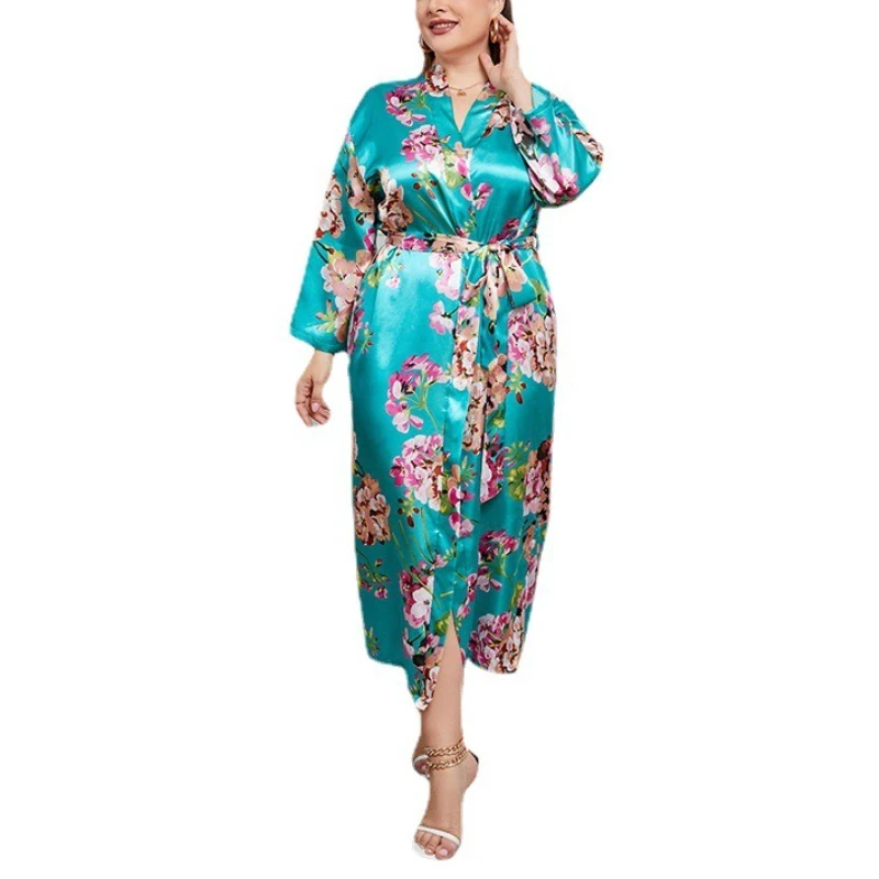 Krismile Chinese Style Robe for Women 2025 Autumn Wimter Plus Size Long Sleeve Smooth Comfort Night Wear Long Robes Wirh Belt