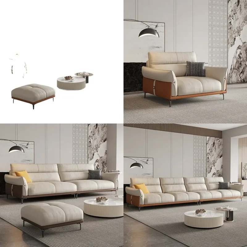 for Ecological Leather Light Luxury Sofa Combination Segmented Bag Straight Row Size Apartment Sofa Household Latex Sponge