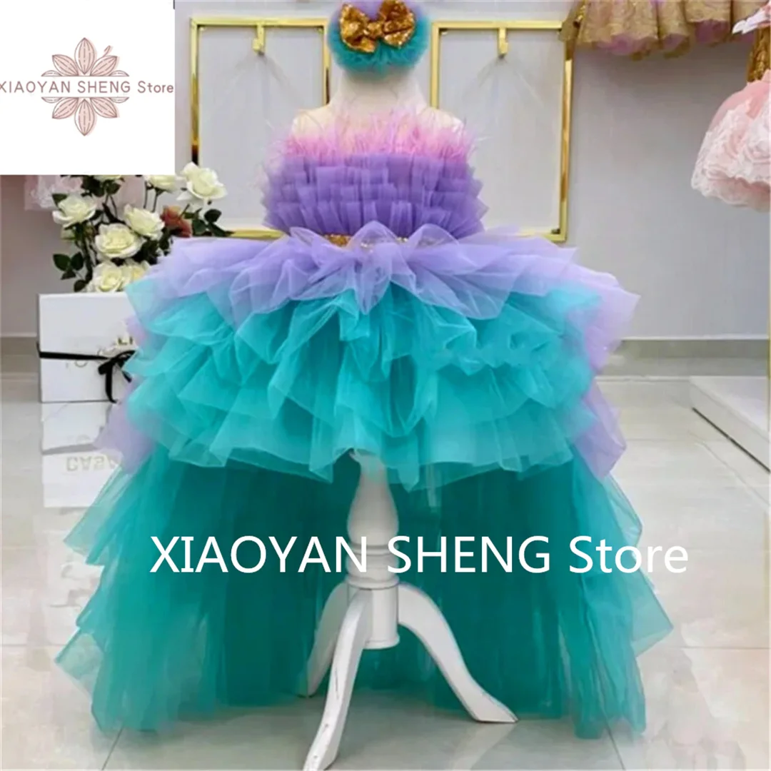 Flower Girl Dress Double Color senza maniche Tulle Lace Layered Princess Ball abito da prima comunione bambini sorpresa regalo di compleanno