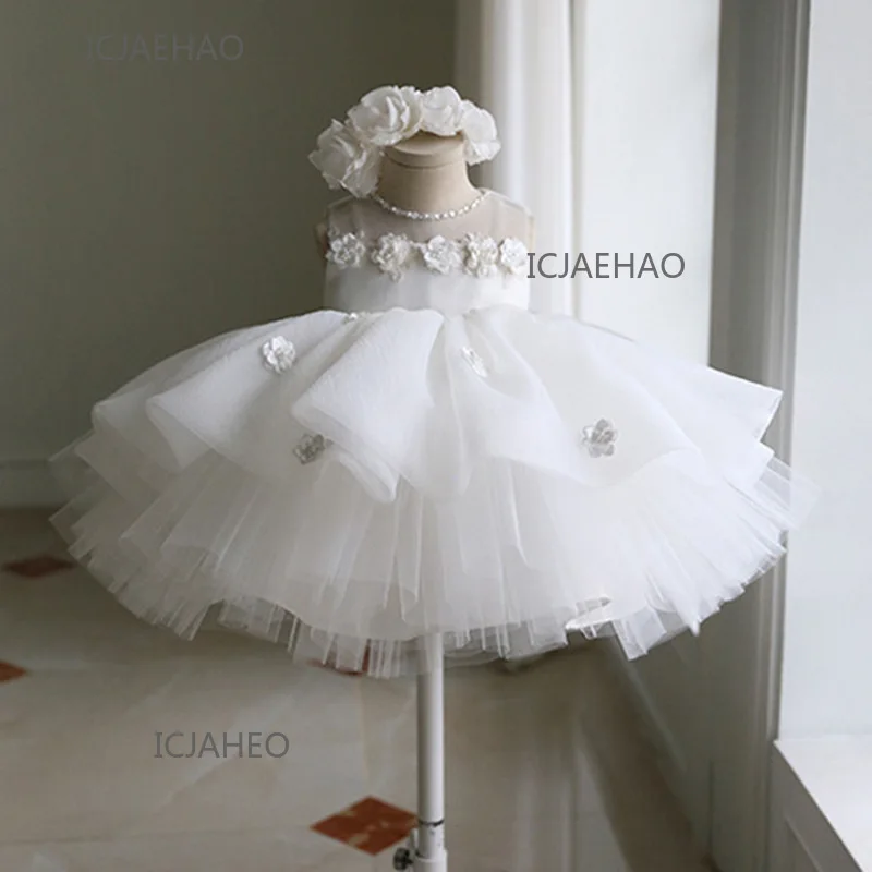 

2025 Wed Dress Vestido Elegant Children's Birthday Princess Dresses Clothes Kids White Veil Matching Wedding Flower Girl Costume