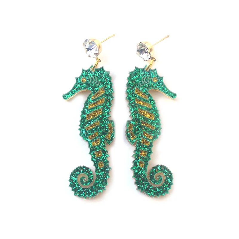 Marine Animal Earrings Acrylic For Women Shell Jellyfish Shark Sea Horse Long Fashion Party Jewelry Night Club