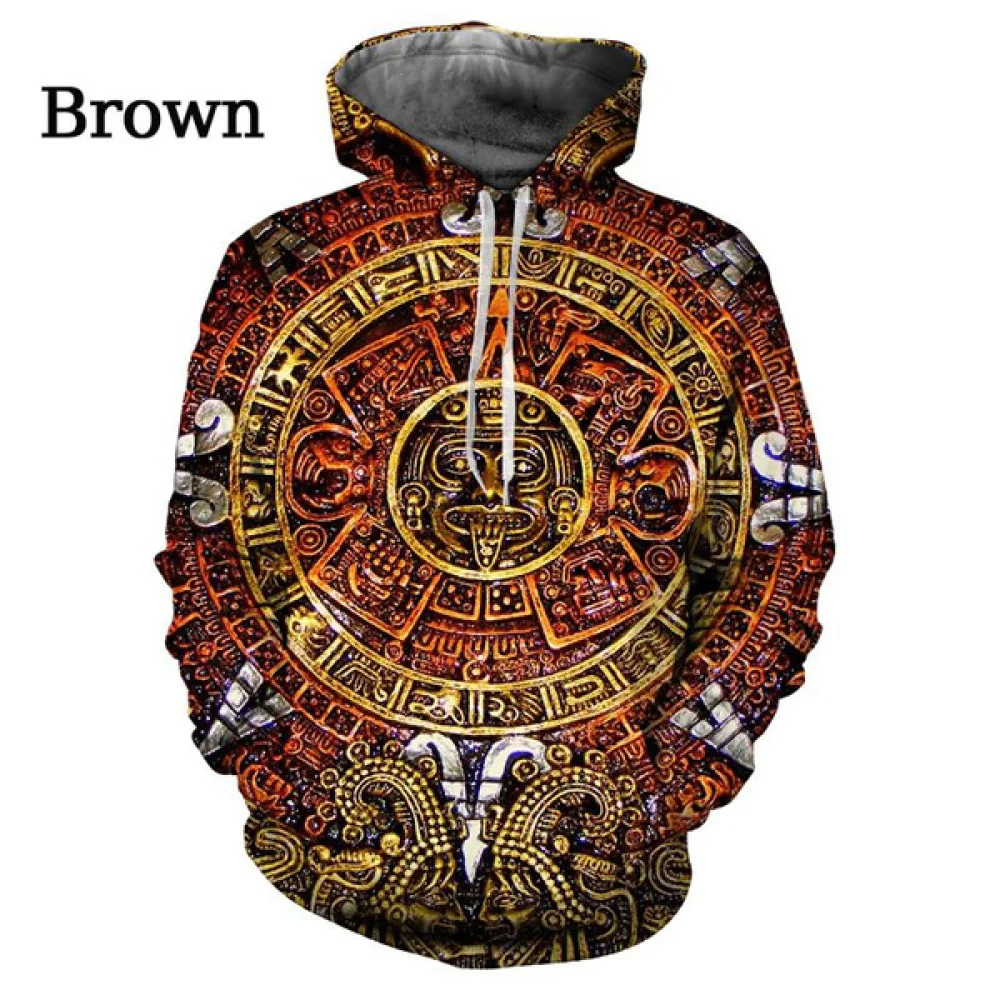 Fashion Hoodie Novelty 3D Mexico Aztec Calendar Sweatshirts Casual Long Sleeve Pullover Harajuku Streetwear Hoodies