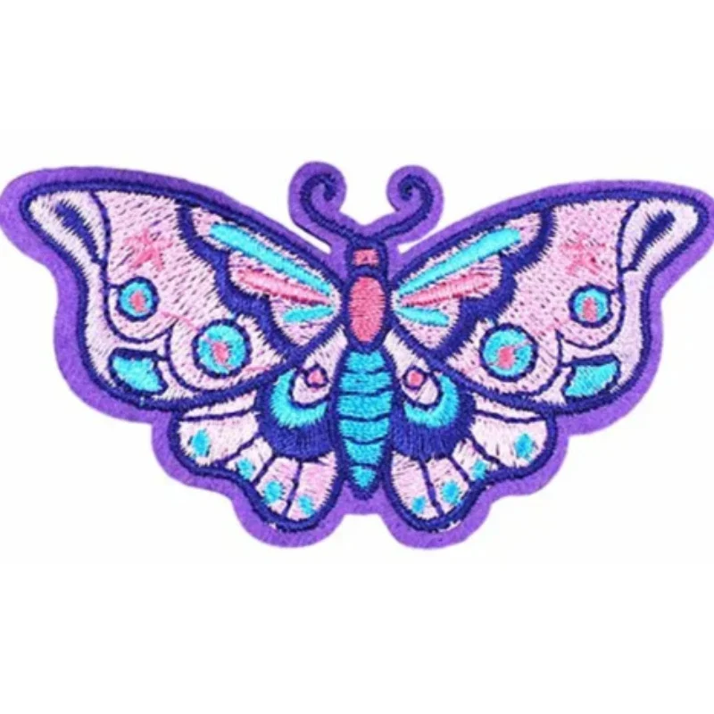 DIY Embroidery Applique for Clothing, Ironing Patch, Sewing on Clothes, Purple Butterfly, Fusible Badge, Bag Decoration Stripes,