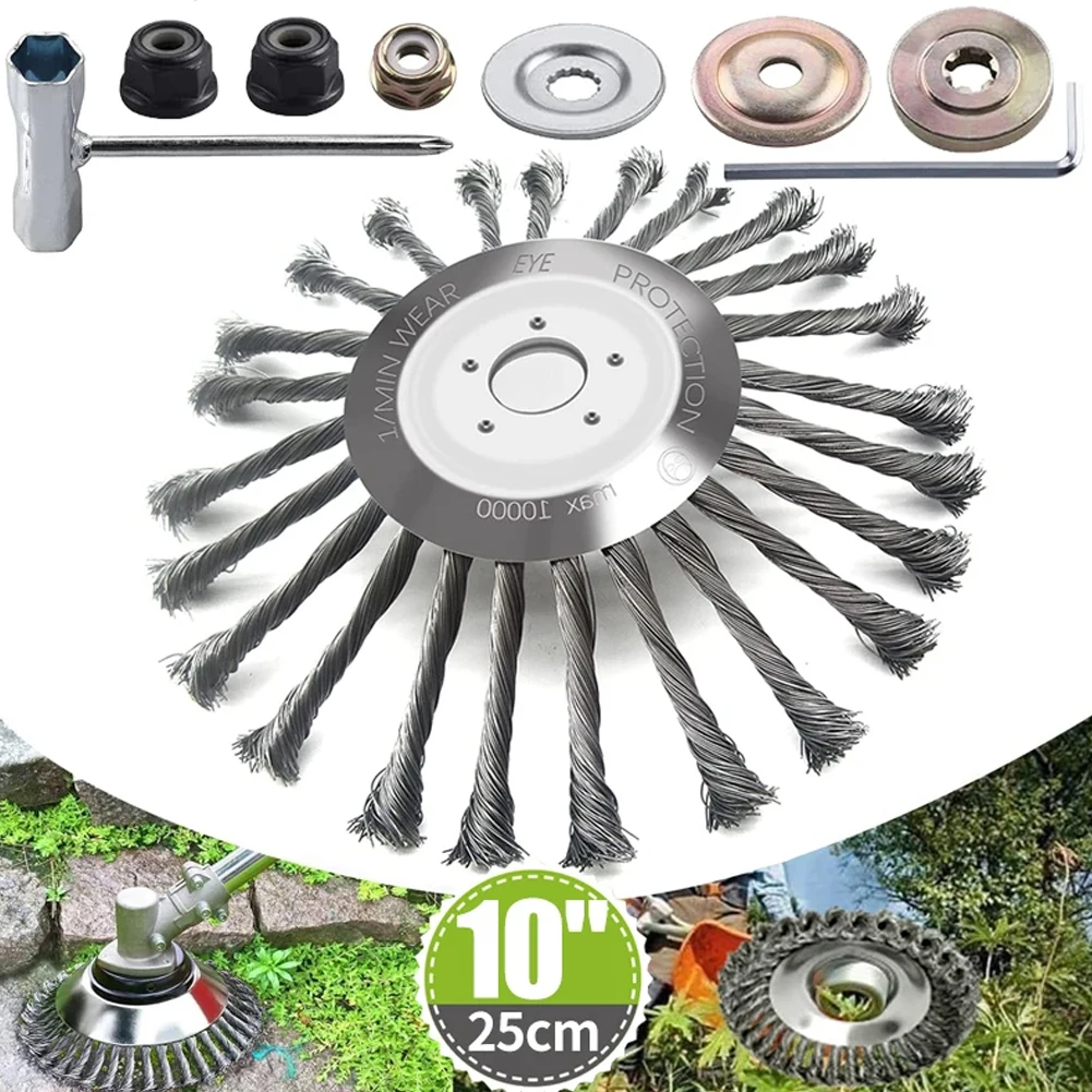 Rueda de deshierbe Universal de 10 pulgadas, cepillo de deshierbe para jardín, eliminación de óxido, cepillo giratorio para malas hierbas, cortacésped, accesorios para desbrozadora