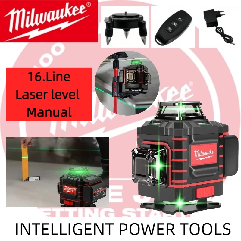 

Milwaukee 4 Sides*360 Degree Vertical Laser Level Green Beam Self-leveling Vertical 16 Lines Cross Line Lase Tool