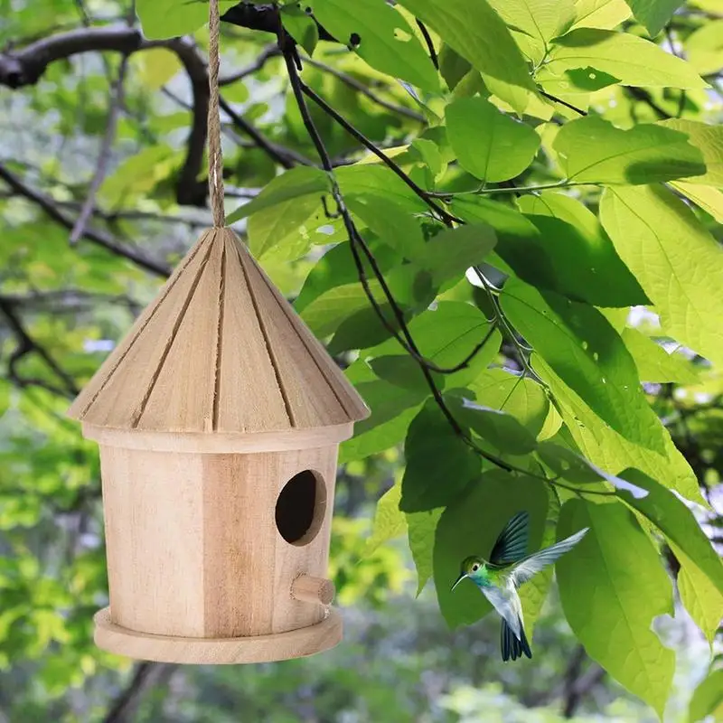 

Wooden Bird House DIY Bird House Wooden Outdoor Wall mounted Hanging Food Feeder Bird Nest Cage For Garden Home Decoration