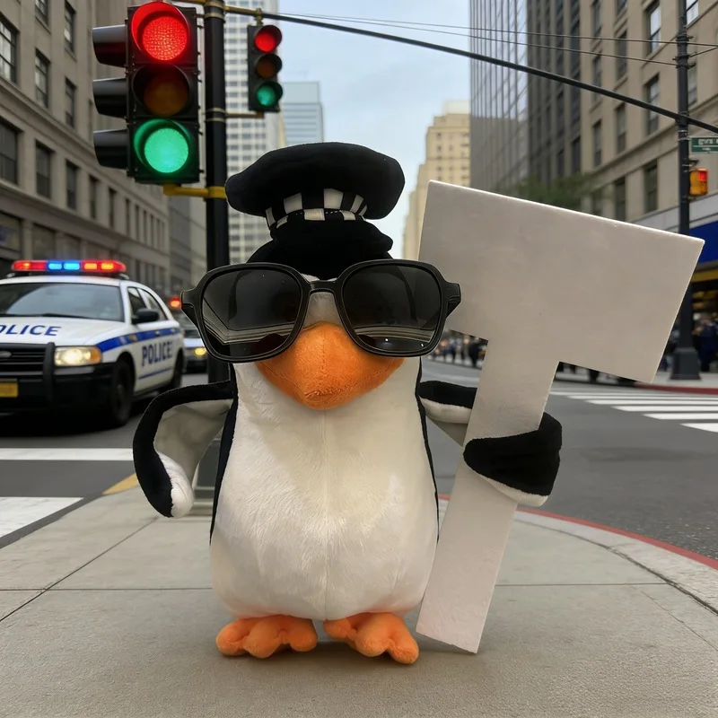 

Funny Elegant Penguin Plush Toy Chef Hat Sunglasses Stuffed Animal Doll Hold Spoon Creative Meme Doll Room Decor Gift Girls Boys