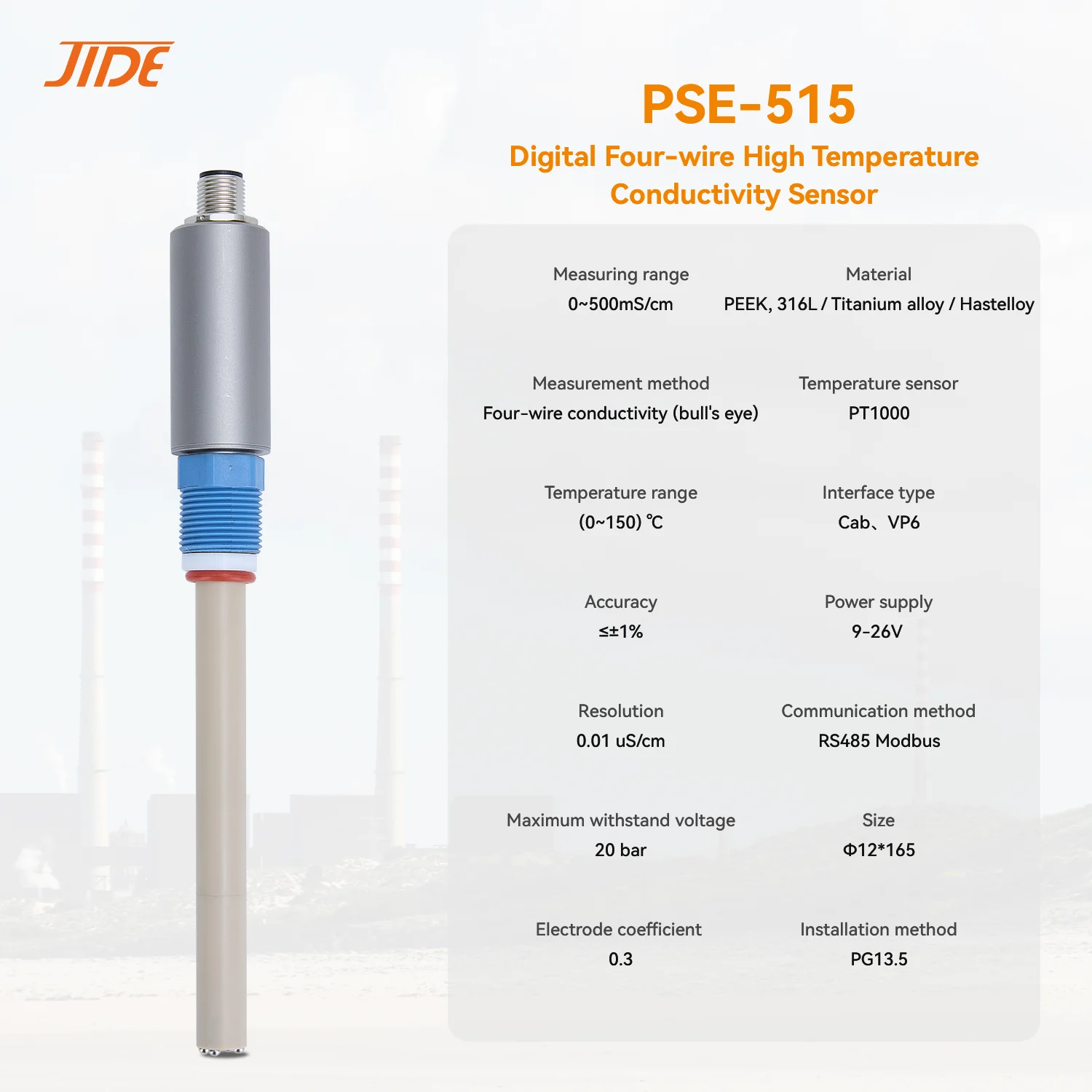 JIDE PSE-515 0~500mS/cm Industrial Digital Conductivity EC TDS Sensor for wastewater pollution source monitoring