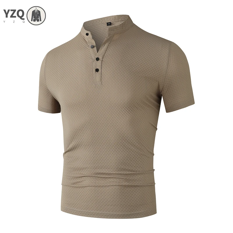 Men's Business Casual Short Sleeve POLO Shirt Bone Flower Solid Color Breathable Comfortable Fashion Summer Versatile Top image 2