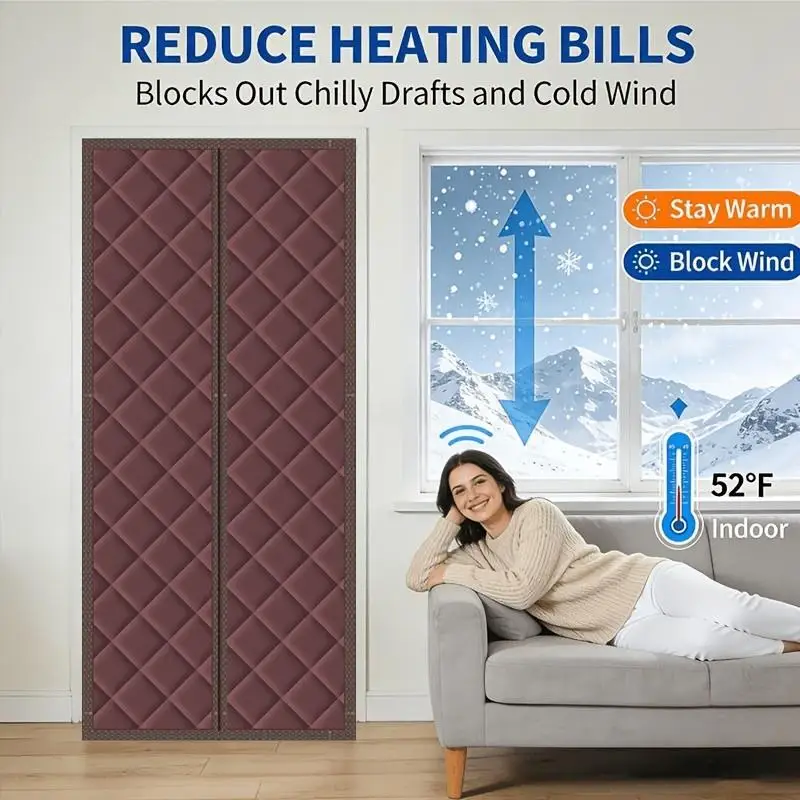 Magnetic Insulated Door Curtain, Waterproof Oxford Fabric, Heat-Resistant, Easy Installation, Pest-Proof, No Drilling, Home