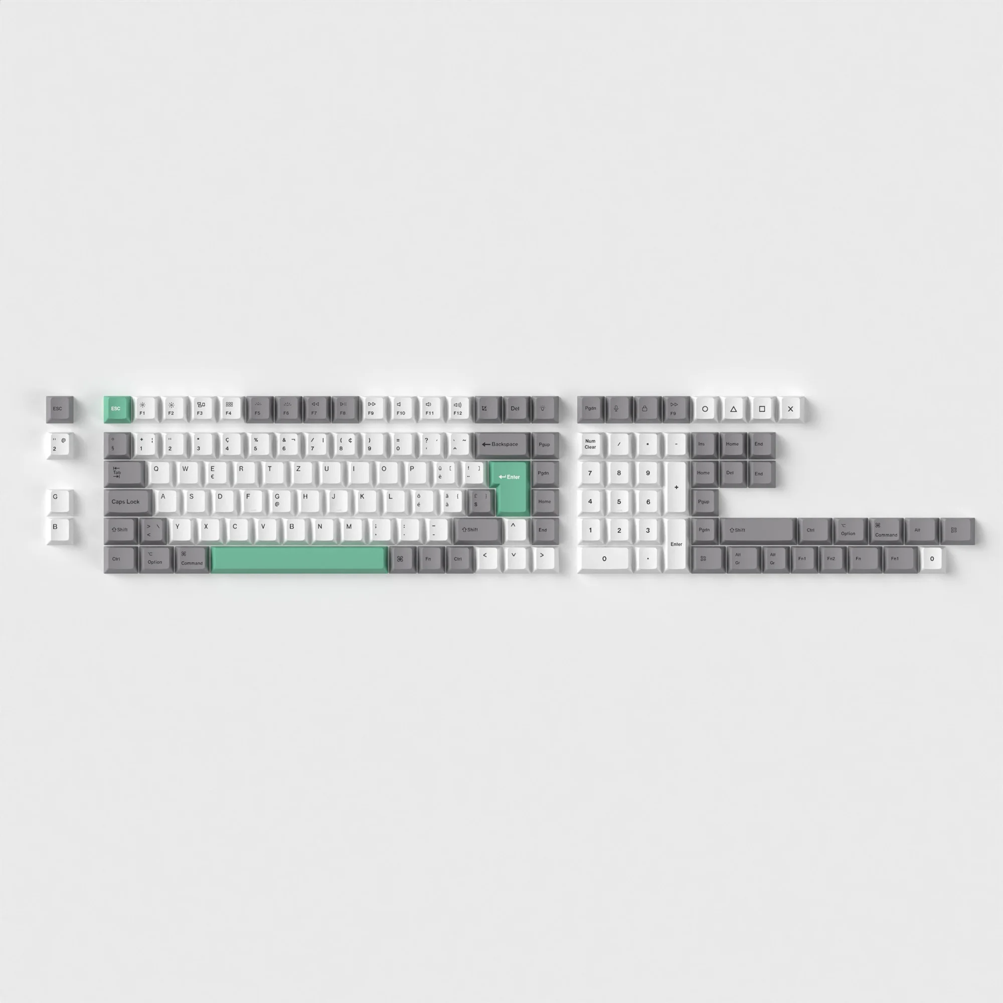 ISO Cherry Profile Dye-Sub PBT Full Set Keycap Set Gray White Mint for Custom Mechanical Keyboard image 3