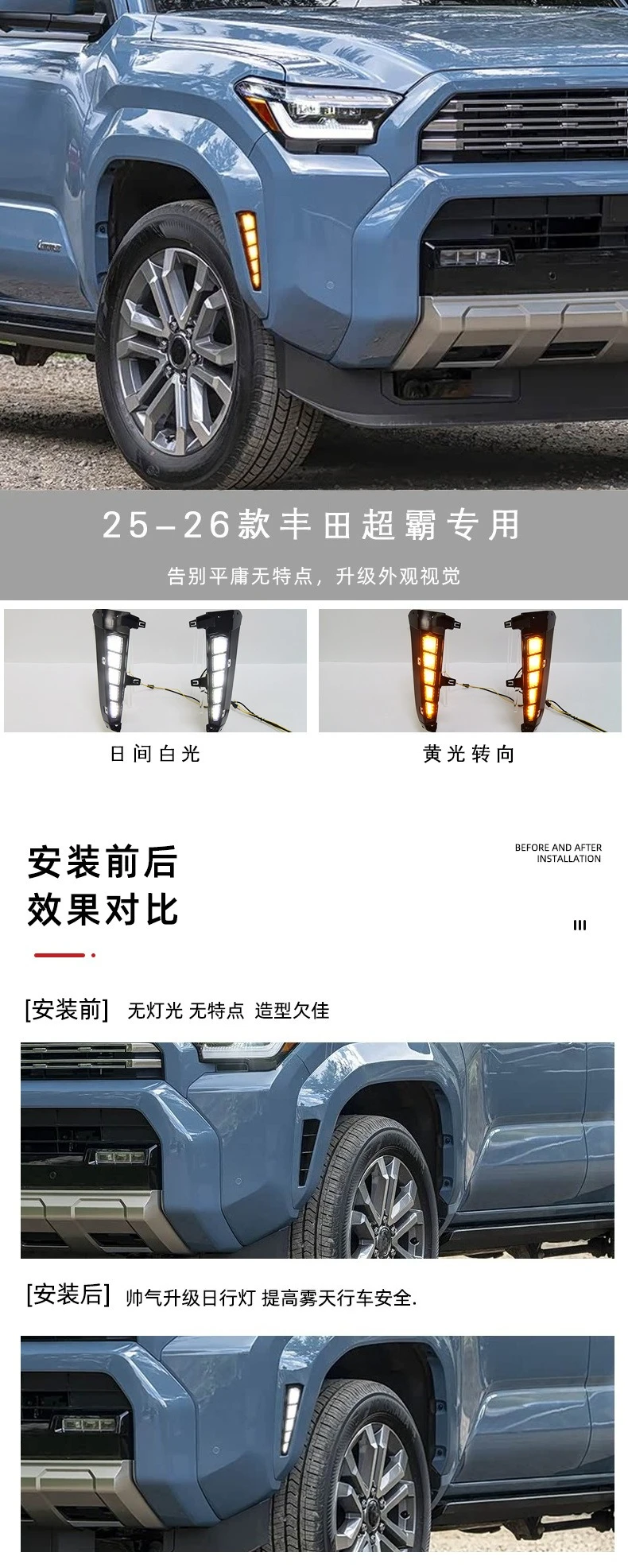 For Toyota 4Runner 2025 2026 Car Wheel Eyebrow Lights LED Daytime Running Lights Yellow Turn Signal Wheel Arch Light Accessories detail image 1