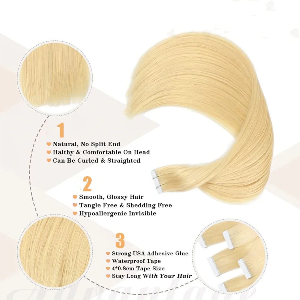 Straight Blonde Hair Extensions Real Human Hair Extensions 16 To 26 Inches For Woman Tape in Hair Extensions Invisible Seamless