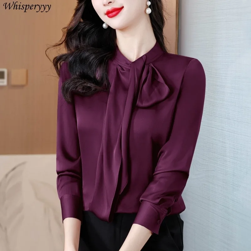 Purple Asymmetric Streamer Shirt Women Spring New Temperament Solid Color Stand Collar Tops Female Long Sleeve Camisa Feminina