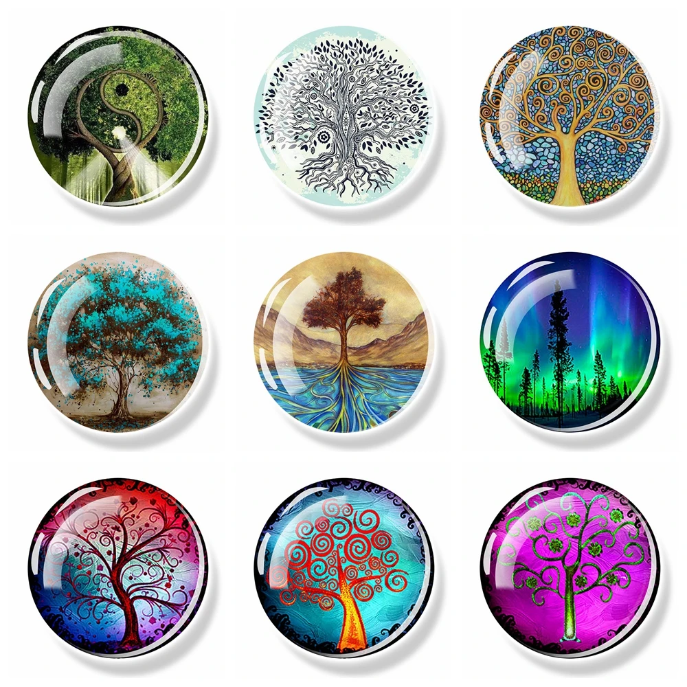 Tree of Life Fridge Magnet 30MM Yin Yang Glass Cabochon Magnetic Refrigerator Stickers Whiteboard Message Note Holder Home Decor