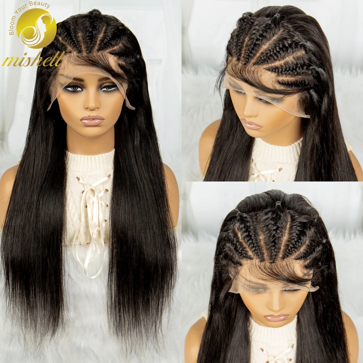 

36 Inches Straight Human Hair Wigs with Braids 13x4 Transparent Full Lace Frontal Human Hair Braided Wigs for Women PrePlucked