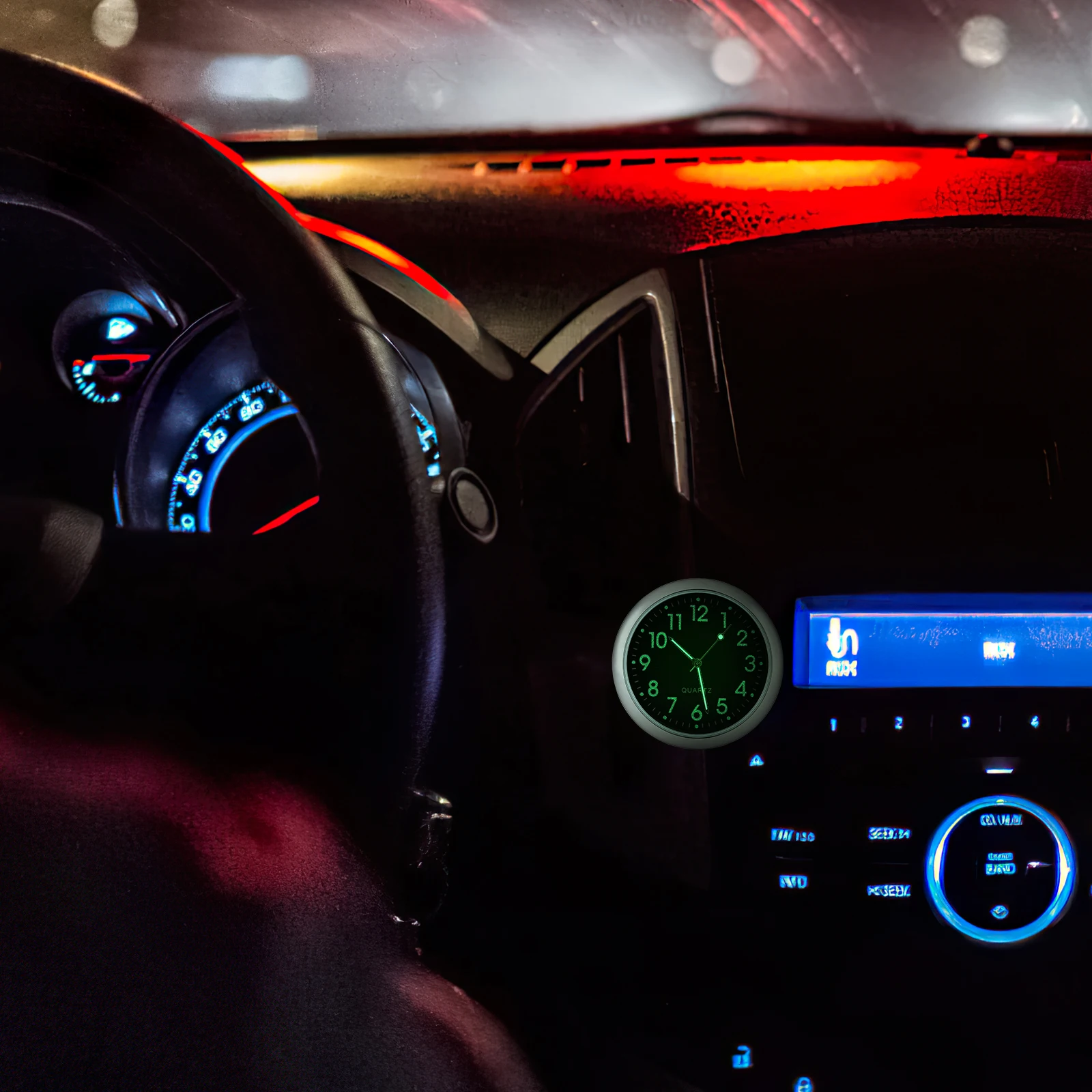 

Night Glow Pointer Clock Car Dashboard Mini Quartz Watch Luminous Needles Digital Display Non Fading Wear Resistant Compact Size