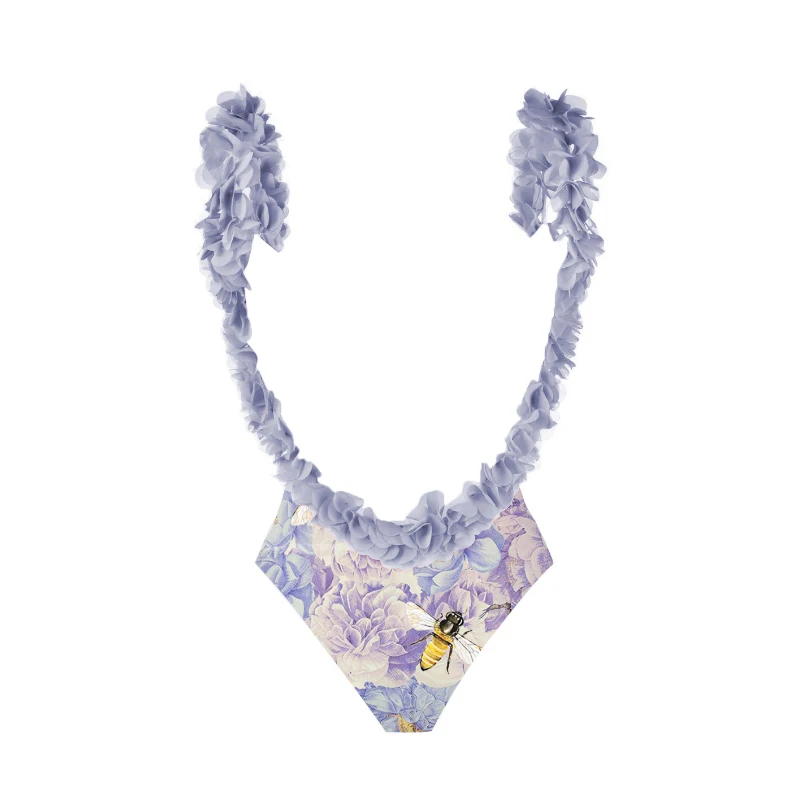 Maillot de bain à imprimé floral pour femmes, violet, élégant, à la mode, motif fleuri, avec ceinture, dos nu, ensemble bikini, été 2023