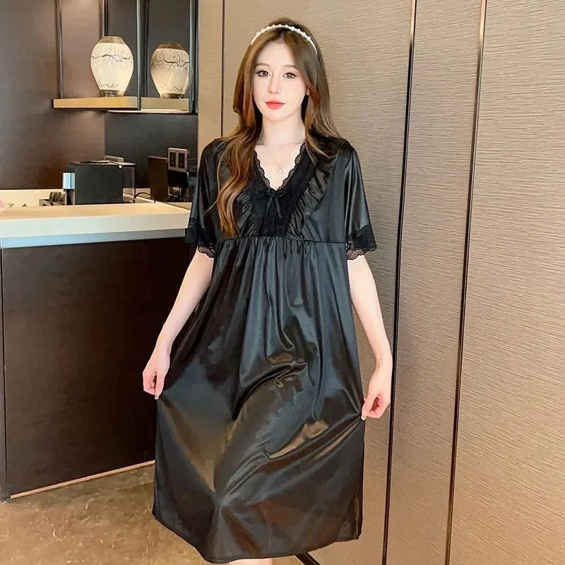 

women red lace sexy nightdress girls plus size Large size Sleepwear nightgown night dress skirt