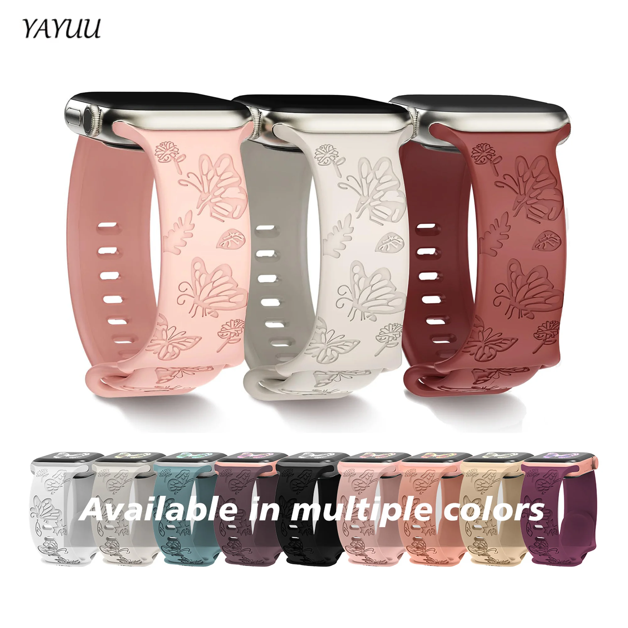 

YAYUU Engraved Silicone Strap For Apple Watch Ultra Band 45 44 42 41 40 49 38MM WatchBand For IWatch Series 10/9/8/7/6/5/4/3/SE