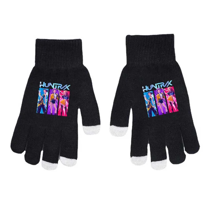 

Anime KPop Demon Hunters Children Five Finger Knitted Gloves Printed Fashion Touchable Screen Gloves Children Outdoors Warm Gift