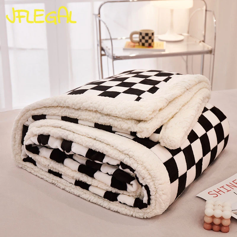 

JFLEGAL 2024 New Milk Velvet Plaid Blanket Nordic Style Autumn and Winter Thickened Casual Sofa Blanket Nap Throw Blankets Manta