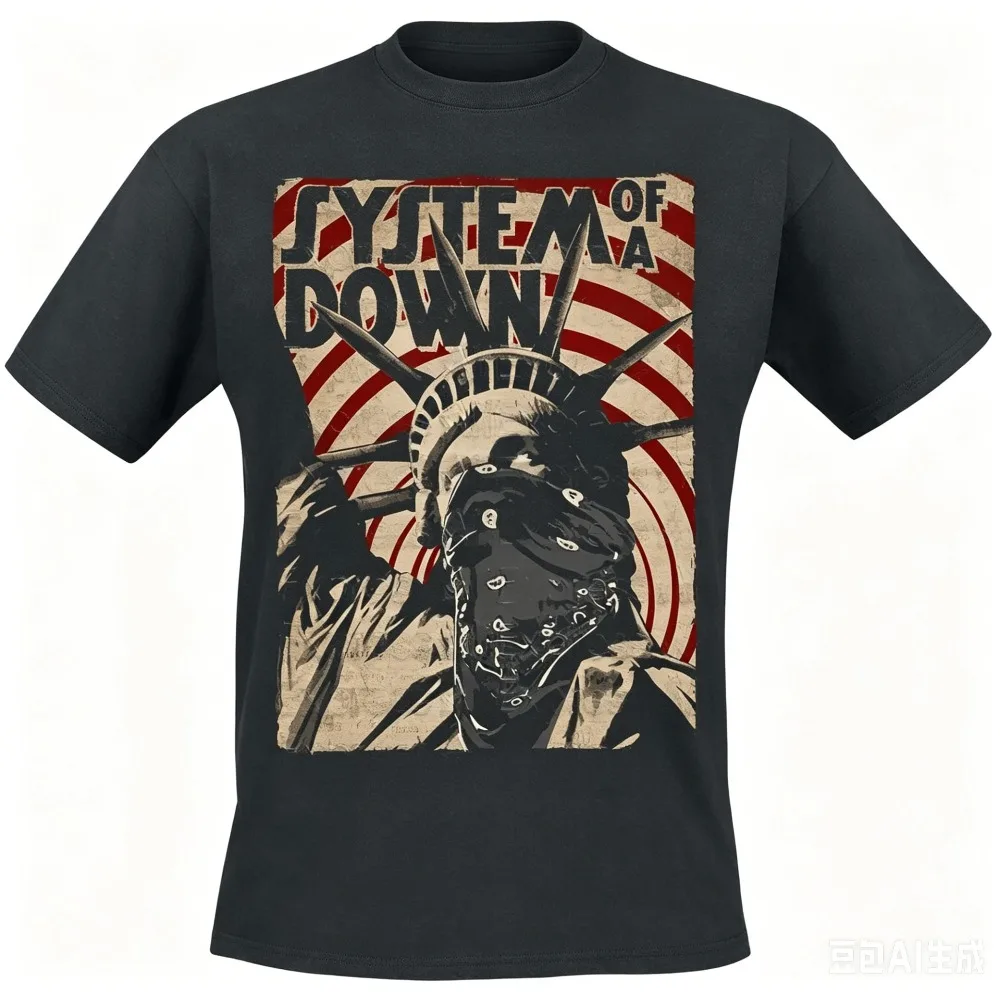 2026 Summer New System of A Down Masked Statue of Liberty Print Men's Women T Shirt Casual Neutral Tee Nu Metal Streetwear Tops